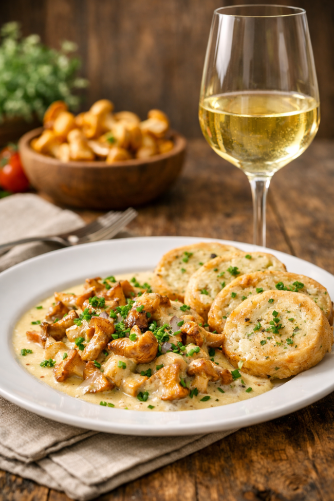 Eierschwarmerl mit Knödel